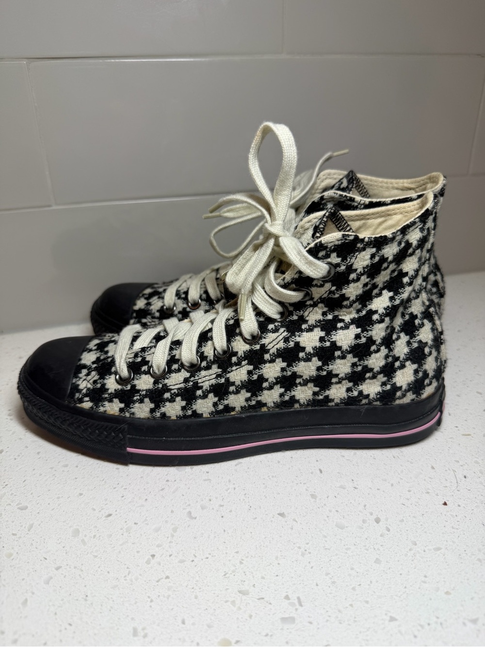 Converse Houndstooth High Tops - Black & Cream size 9 womens retro sneakers shoe - Picture 8 of 13
